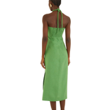 Green Palm Tree Embroidery Midi Dress