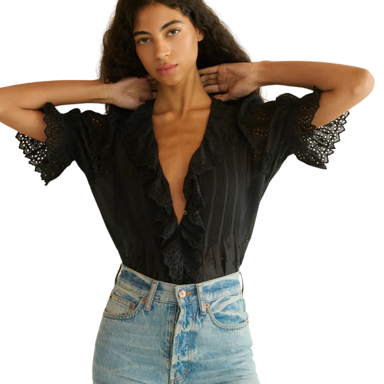 Henri Top Black Eyelet