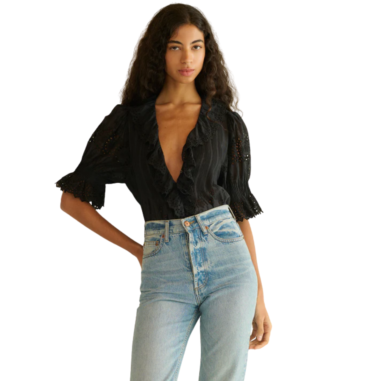 Henri Top Black Eyelet