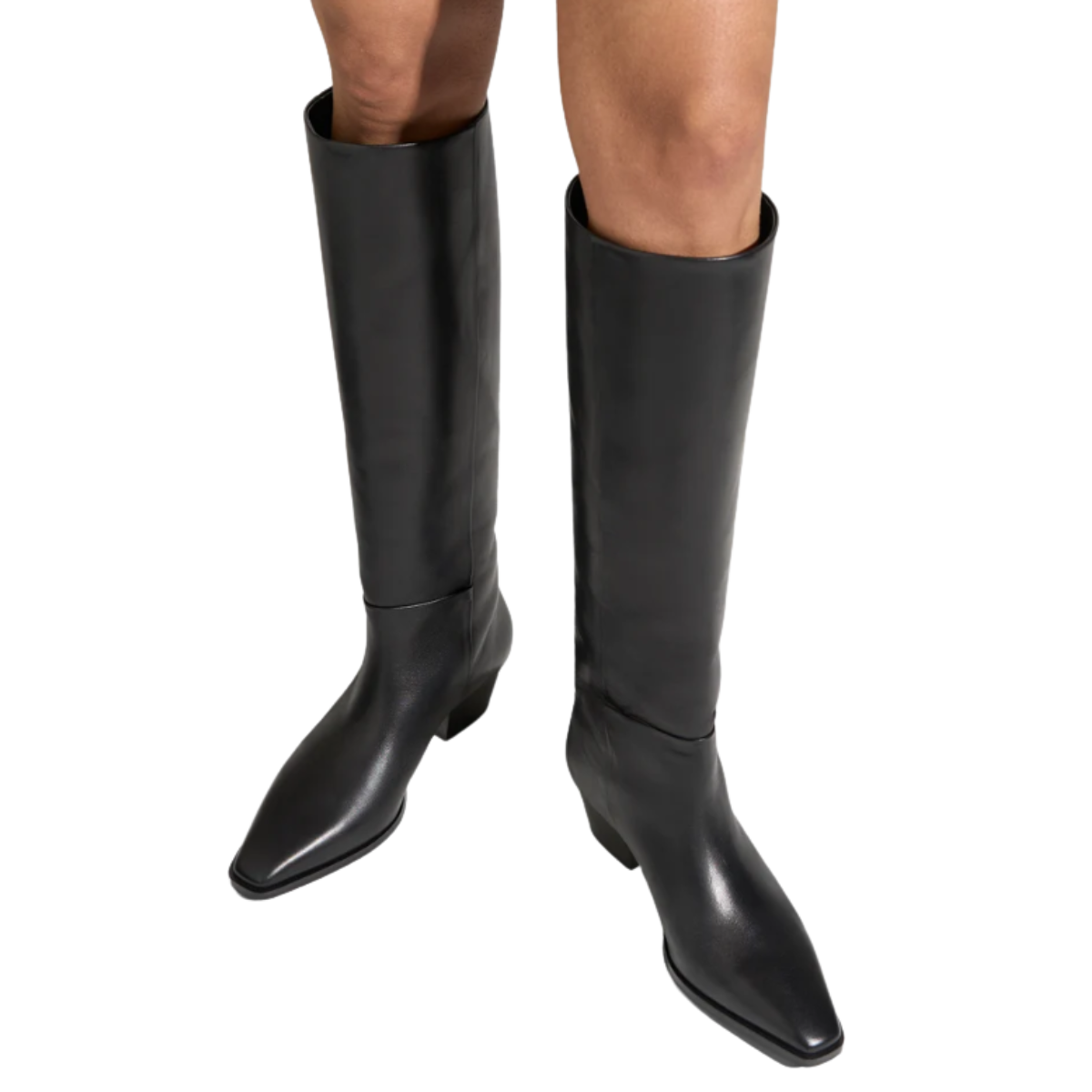 Medea Black Leather Knee High Boots