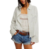 Striped Linen Laurel Shirt Ivory/Blue