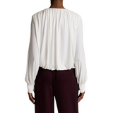 Long Sleeve V neck Bubble Top Ivory
