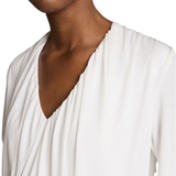 Long Sleeve V neck Bubble Top Ivory