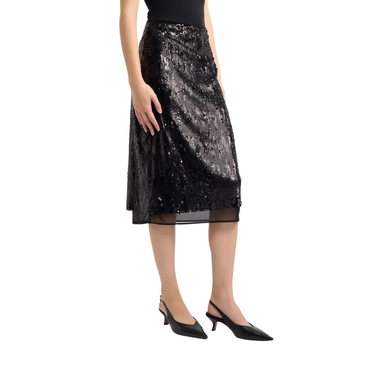 Cher Black Sequin Midi Skirt