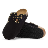 Boston Black Suede Rivet Clogs