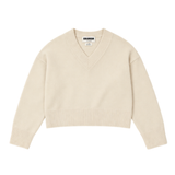Chunky Carmen V Neck Jumper White