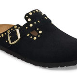 Boston Black Suede Rivet Clogs