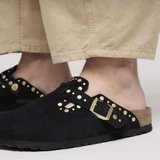 Boston Black Suede Rivet Clogs