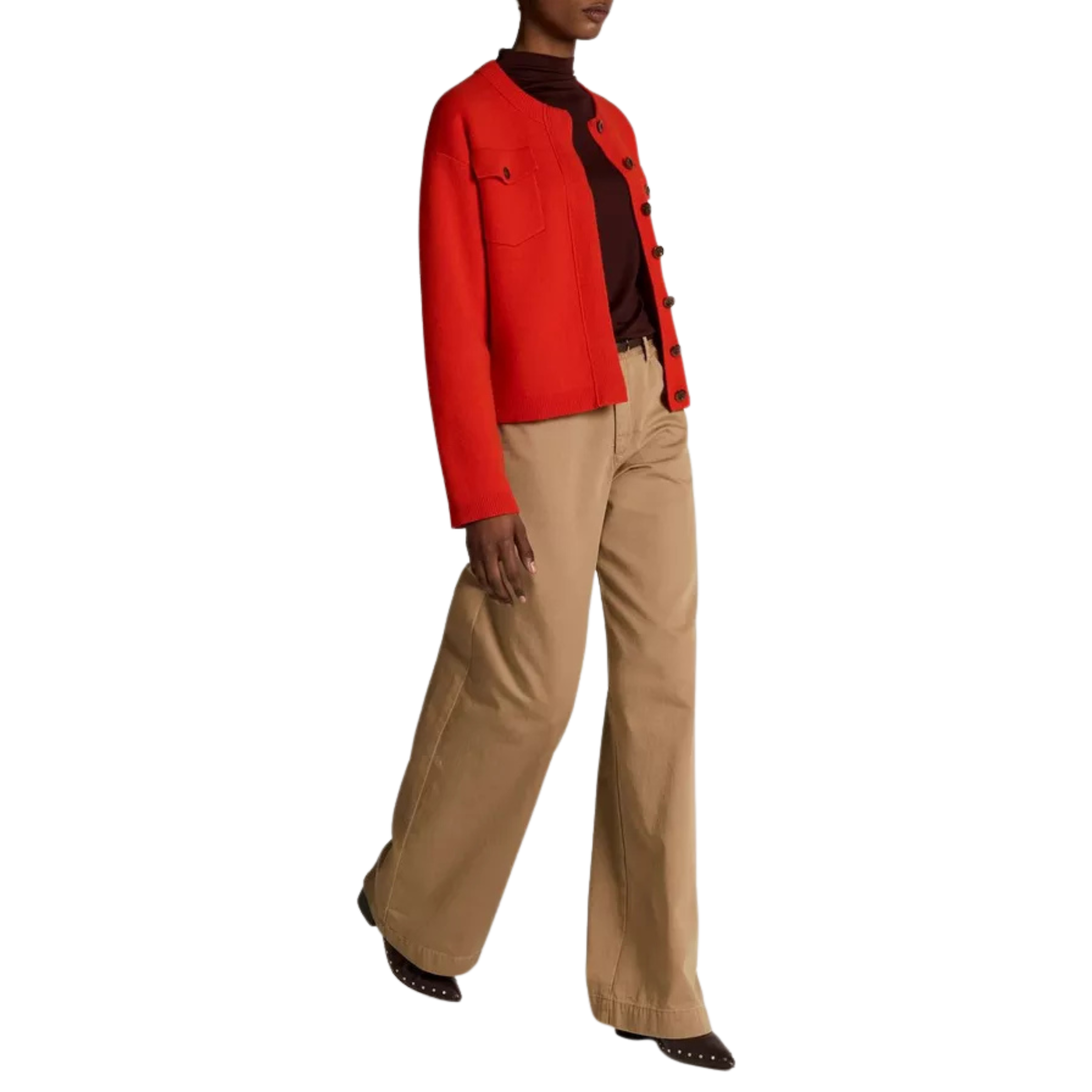 Washed Cotton Carnello Twill Mid-Rise Wide-Leg Pant