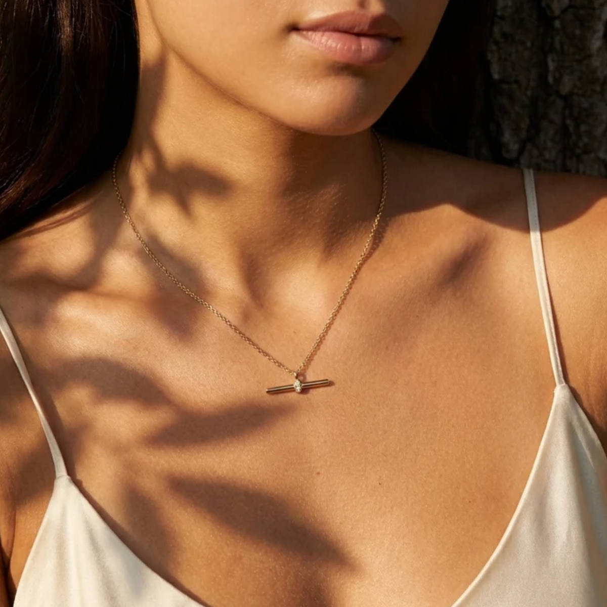 Gold Zircon T-Bar Necklace