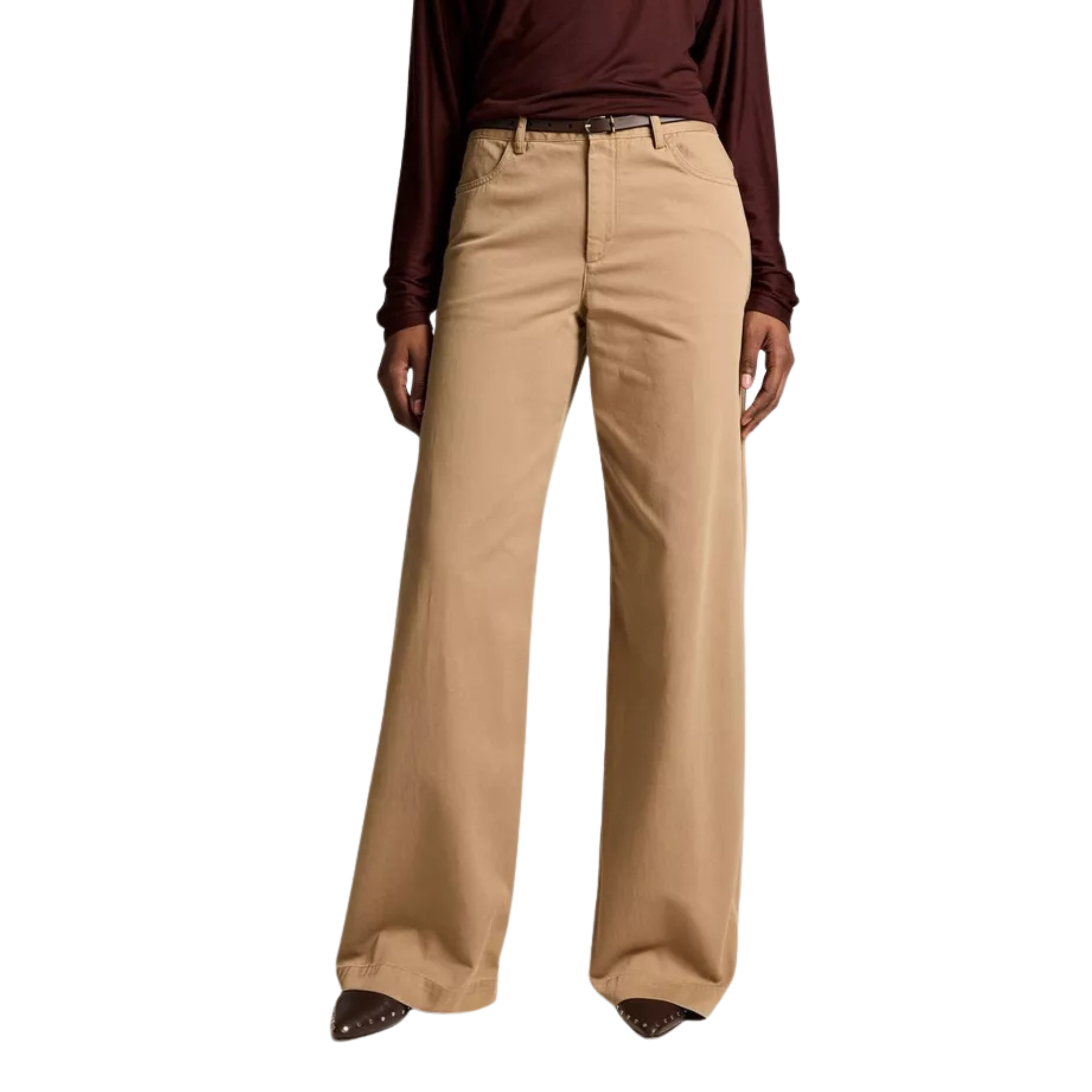 Washed Cotton Carnello Twill Mid-Rise Wide-Leg Pant