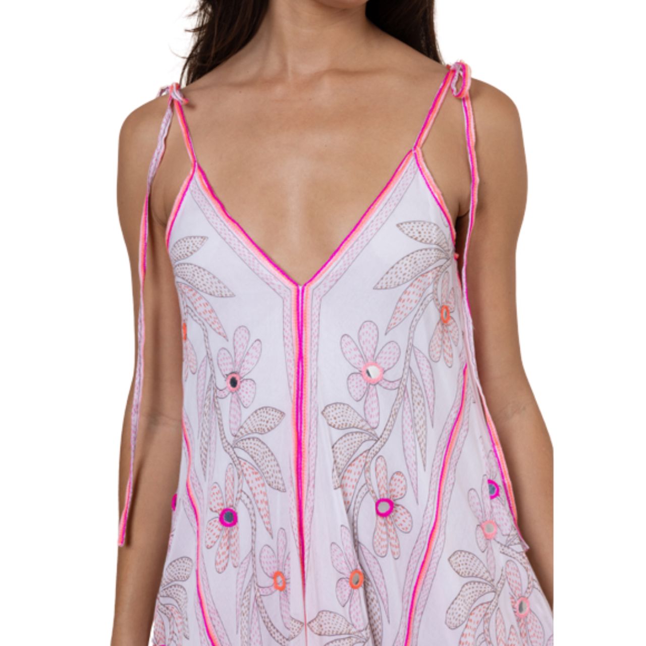Johri Print Floaty Dress White/Pink