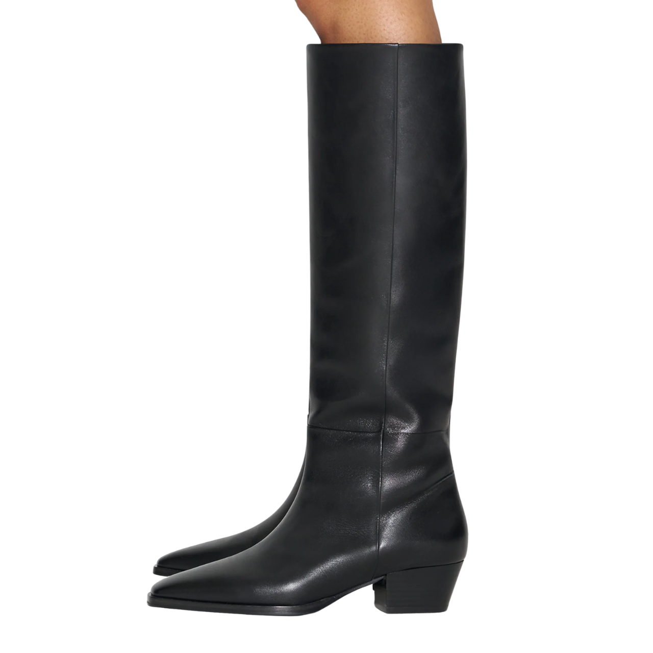 Medea Black Leather Knee High Boots