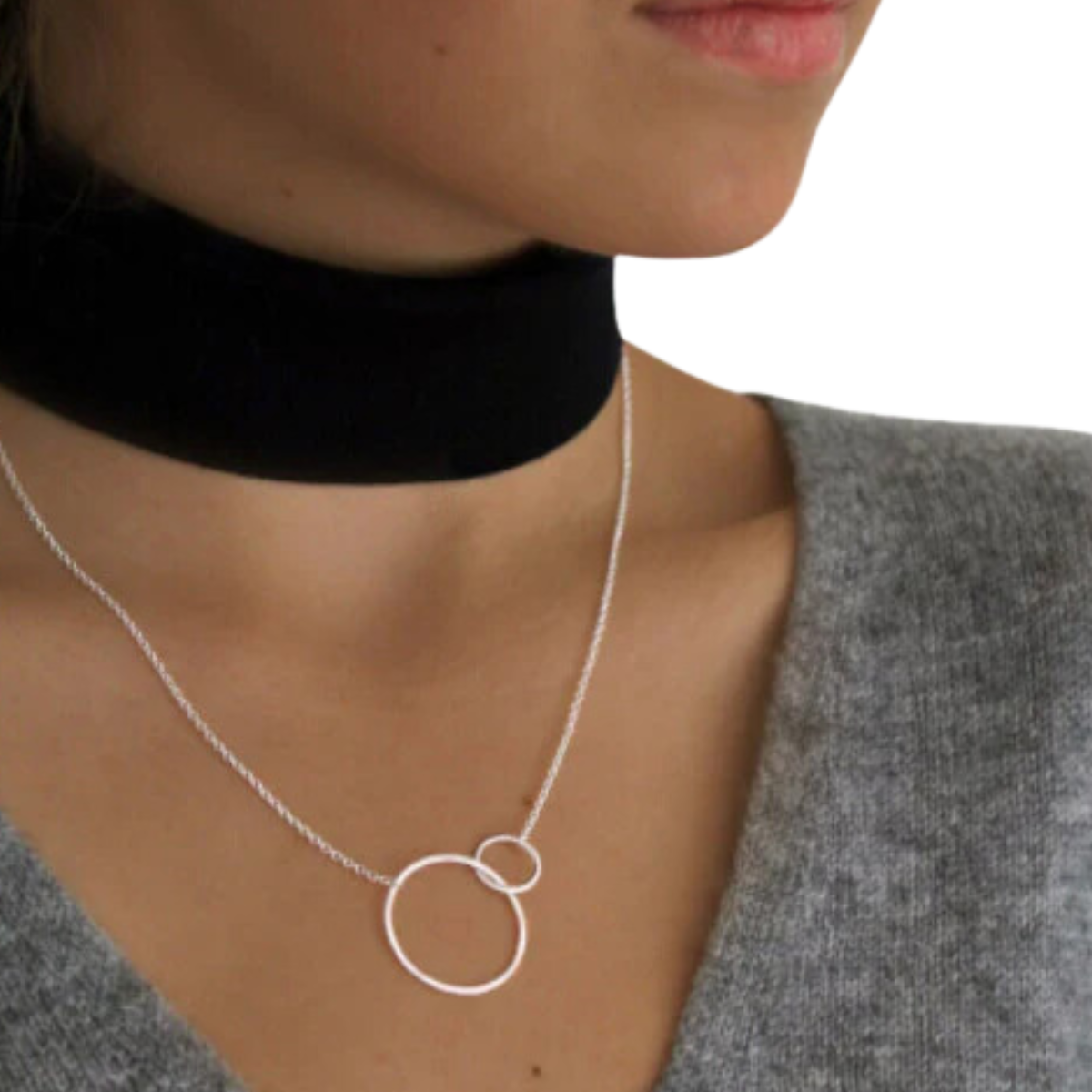 Double Circle Necklace Silver