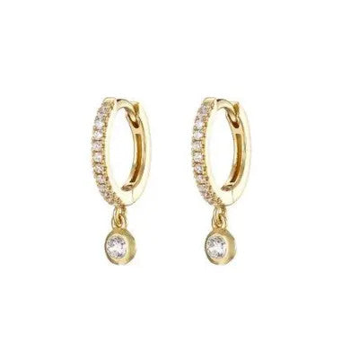 Pave Huggie with Crystal Drop Gold