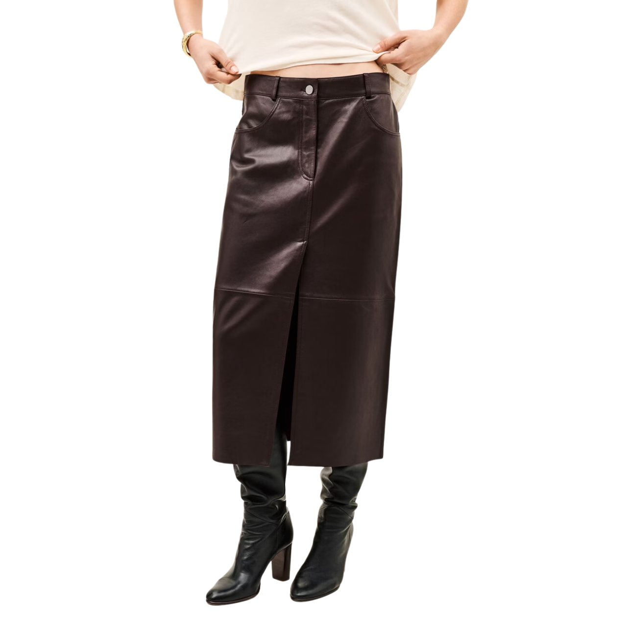 Solene Aubergine Leather Skirt