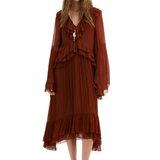 Wilhelmina Chiffon Midi Dress Rust