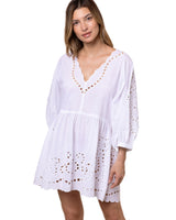 V-Neck Mini Big Cutwork Embroidery White