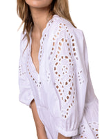 V-Neck Mini Big Cutwork Embroidery White