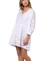 V-Neck Mini Big Cutwork Embroidery White