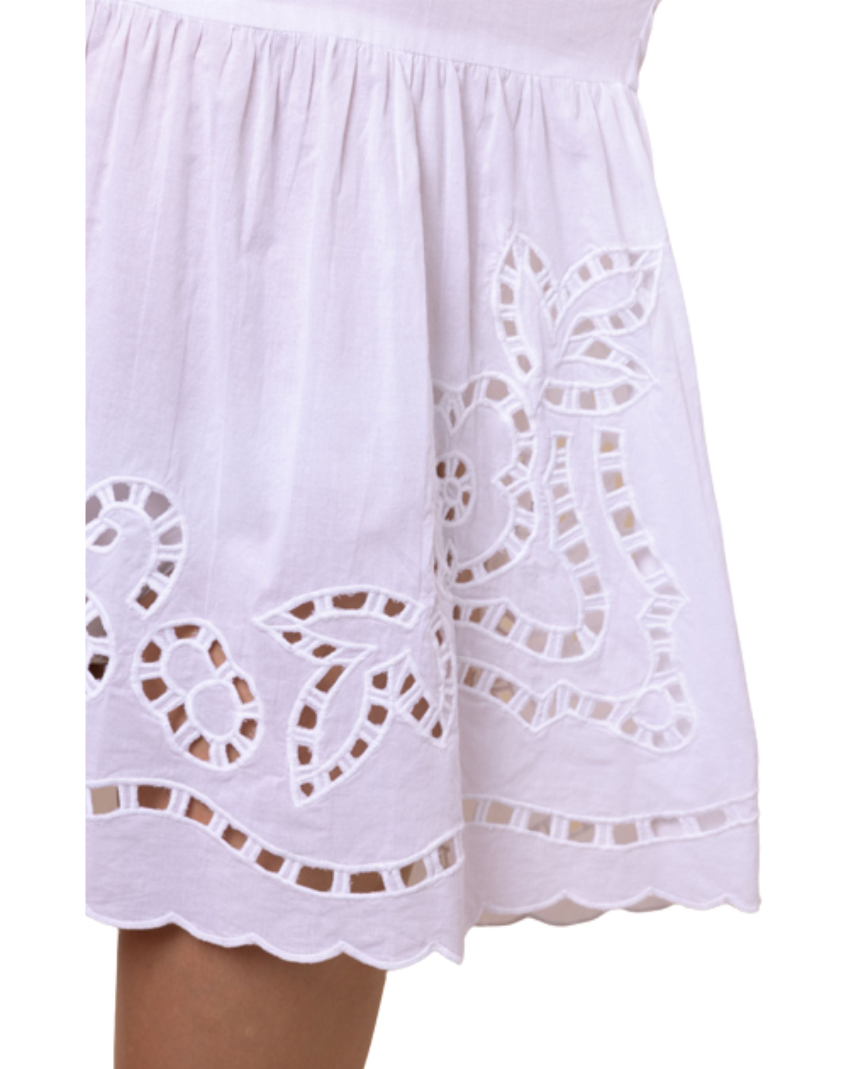 V-Neck Mini Big Cutwork Embroidery White